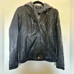 Mo-Ka Meriam Knit Hood Faux Leather Jacket Size Small